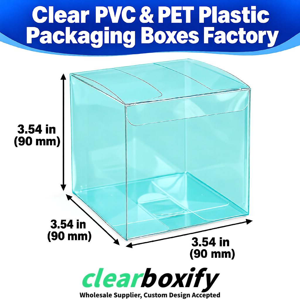 Wholesale Cyan Clear PVC & PET Boxes 90x90x90mm 100x100x30/50/100mm