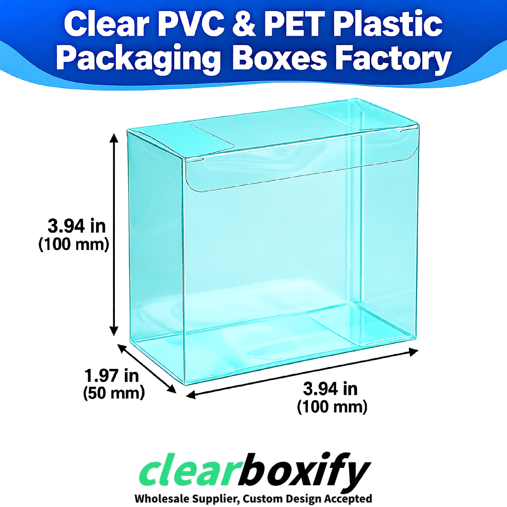 Wholesale Cyan Clear PVC & PET Boxes 90x90x90mm 100x100x30/50/100mm