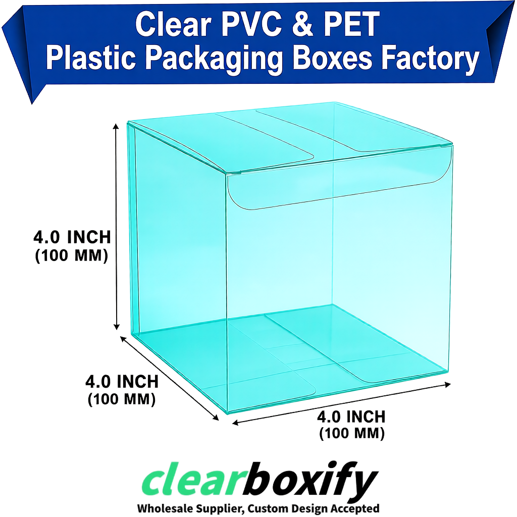 Wholesale Cyan Clear PVC & PET Boxes 90x90x90mm 100x100x30/50/100mm