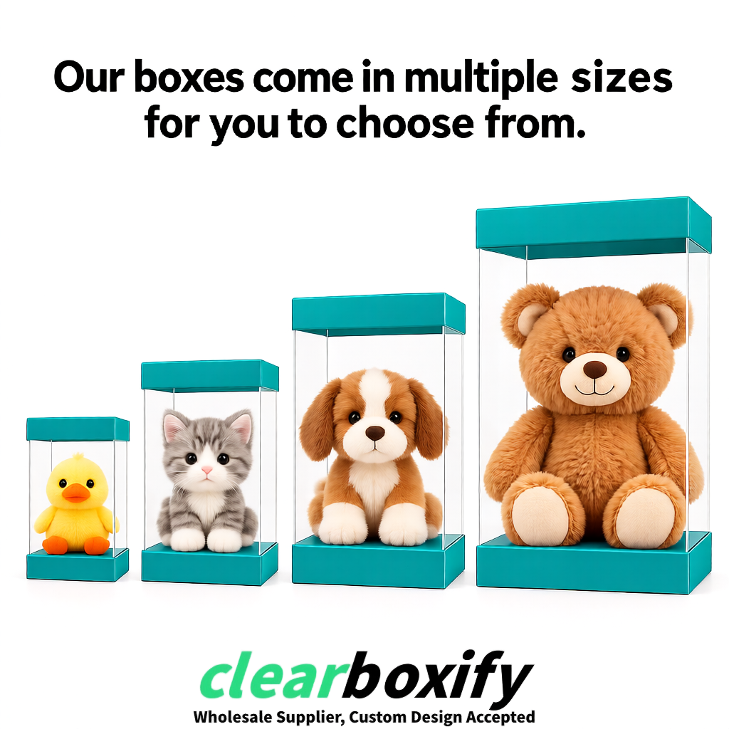 Cyan Clear Toy Display Boxes with White Base & Top | Wholesale Bulk Packaging