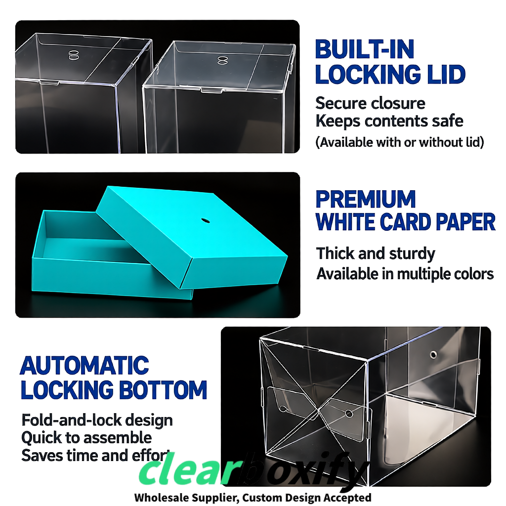 Cyan Clear Toy Display Boxes with White Base & Top | Wholesale Bulk Packaging