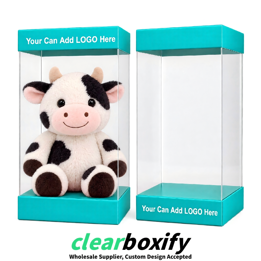 Cyan Clear Toy Display Boxes with White Base & Top | Wholesale Bulk Packaging