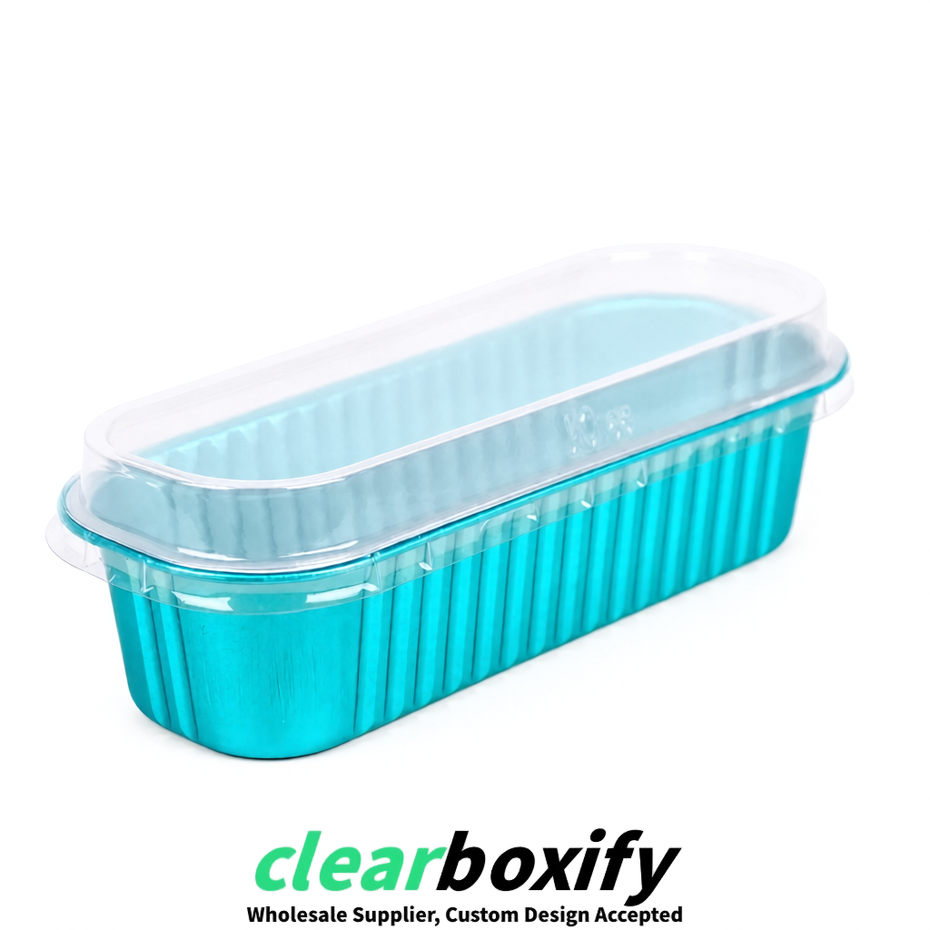 Cyan Mini Loaf Pans with Clear Lids 6.8oz Rectangular Aluminum Foil Baking Pans Supplier
