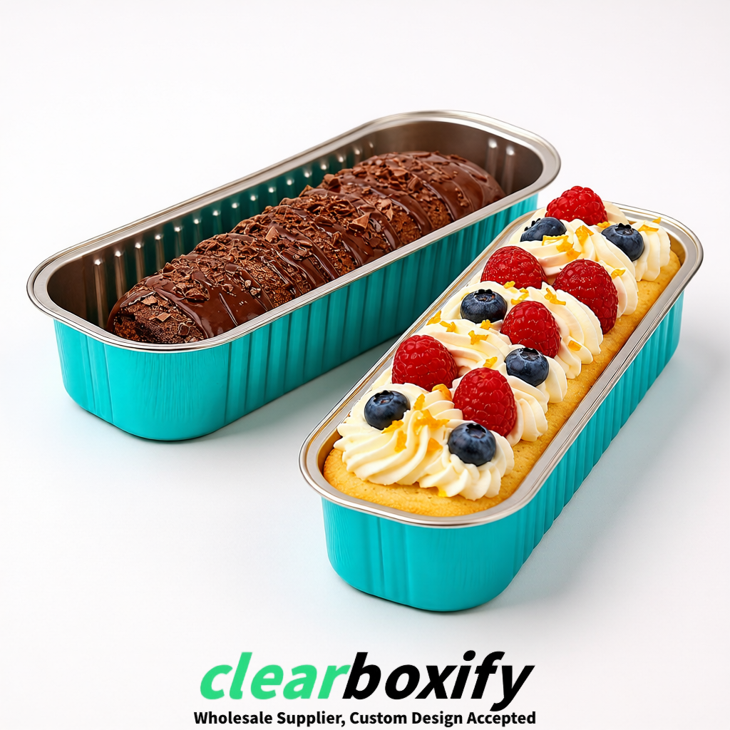 Cyan Mini Loaf Pans with Clear Lids 6.8oz Rectangular Aluminum Foil Baking Pans Supplier