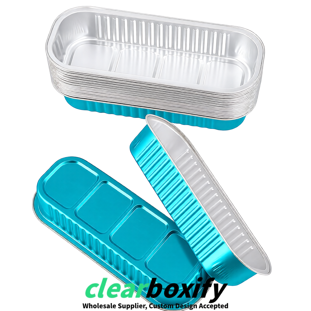 Cyan Mini Loaf Pans with Clear Lids 6.8oz Rectangular Aluminum Foil Baking Pans Supplier
