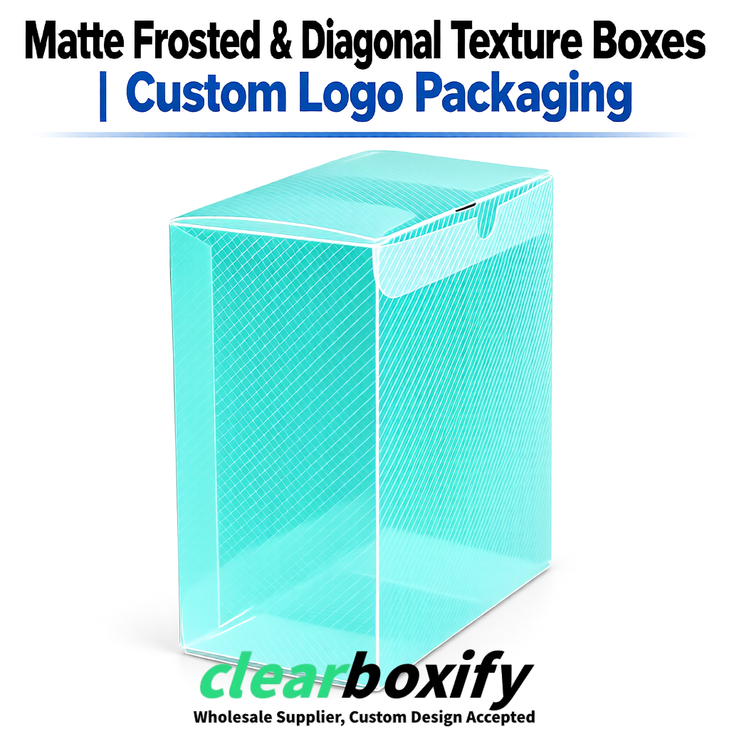 Cyan Matte PP Frosted & Diagonal Texture Boxes with Diagonal Texture