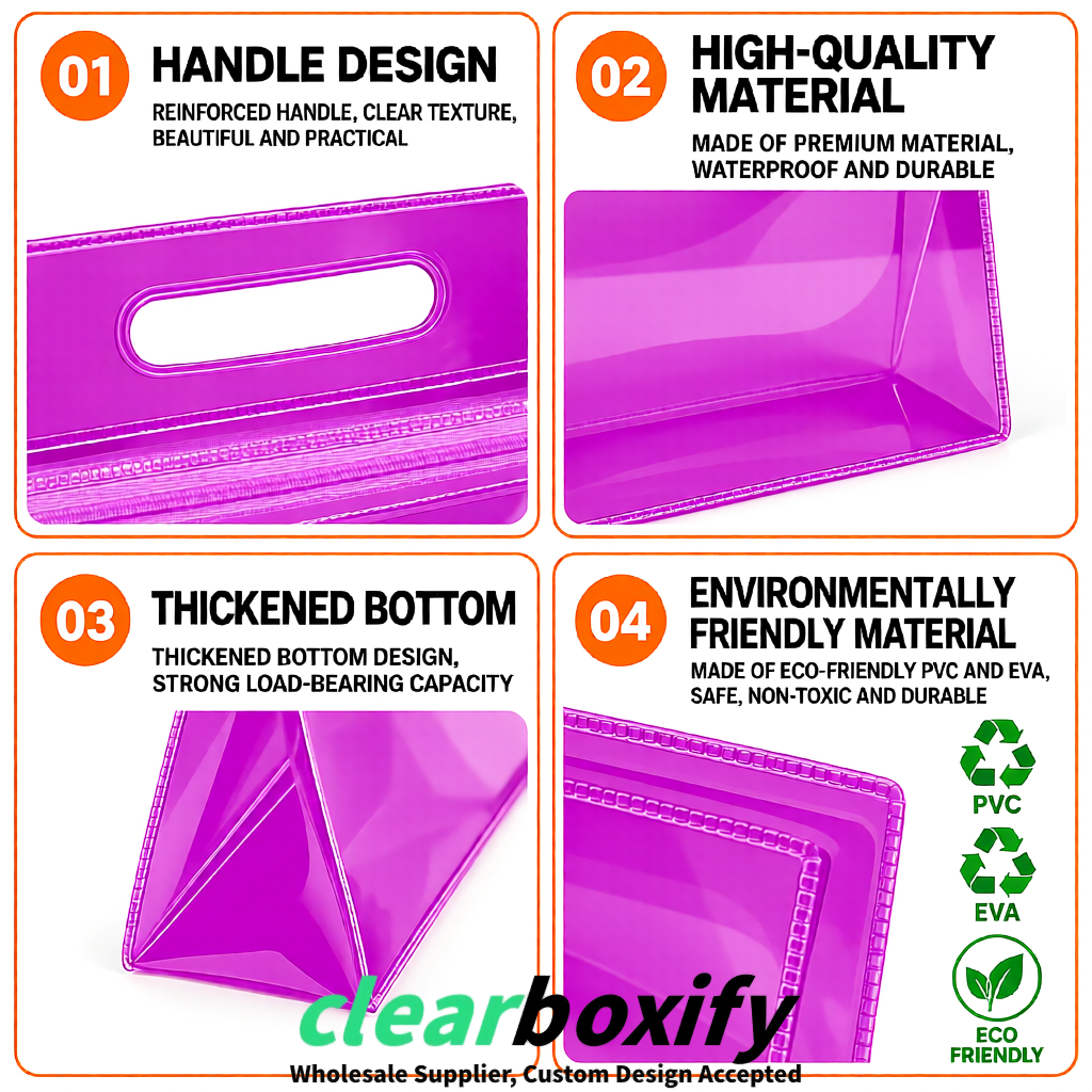 Fuchsia EVA/PVC Cosmetic Bags | OEM/ODM Clear Zipper Makeup Pouches