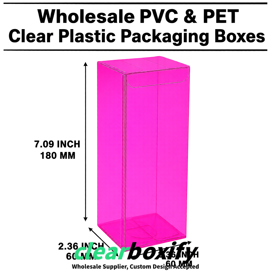 PPWR-Aligned Fuchsia Translucent PVC & PET Boxes 60x60x180mm 76x76x76mm 70x70x70/100/120mm