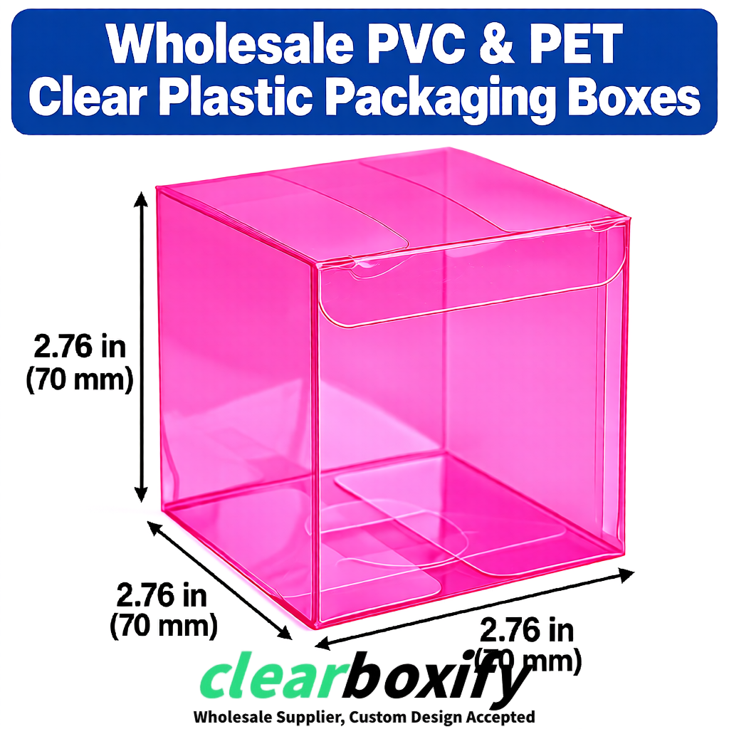 PPWR-Aligned Fuchsia Translucent PVC & PET Boxes 60x60x180mm 76x76x76mm 70x70x70/100/120mm