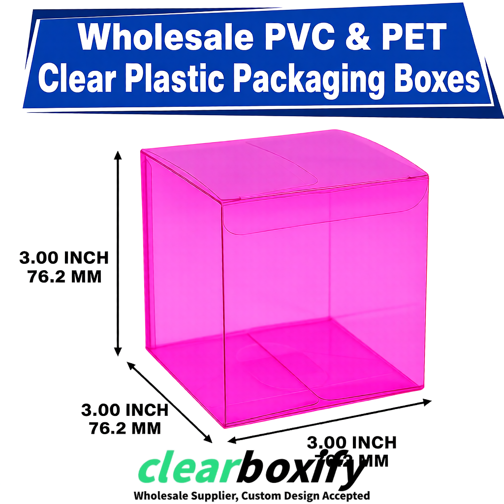 PPWR-Aligned Fuchsia Translucent PVC & PET Boxes 60x60x180mm 76x76x76mm 70x70x70/100/120mm