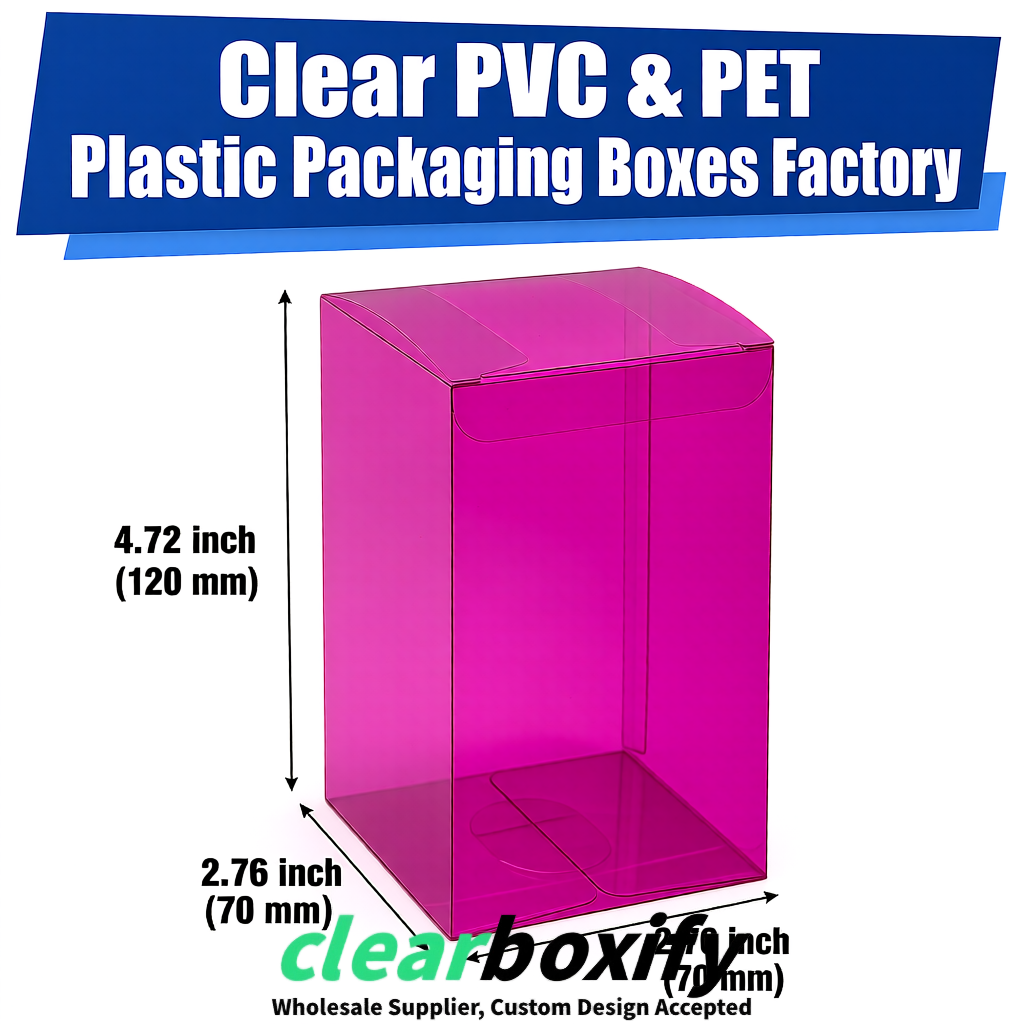 PPWR-Aligned Fuchsia Translucent PVC & PET Boxes 60x60x180mm 76x76x76mm 70x70x70/100/120mm