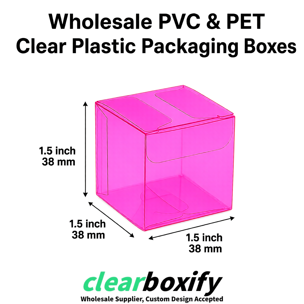 Fuchsia Clear PVC & PET Boxes 38x38x38, 40x40x40, 50x50x50/80mm
