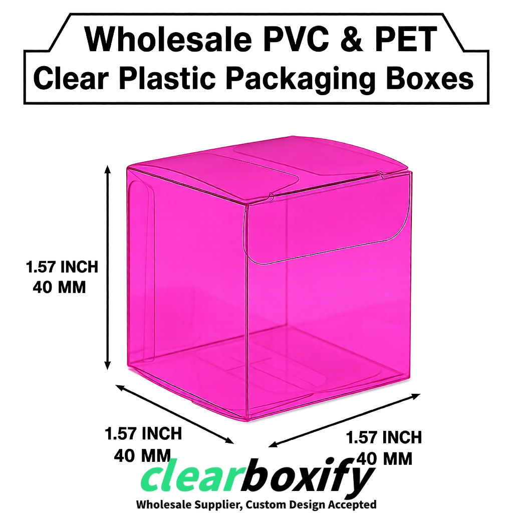 Fuchsia Clear PVC & PET Boxes 38x38x38, 40x40x40, 50x50x50/80mm
