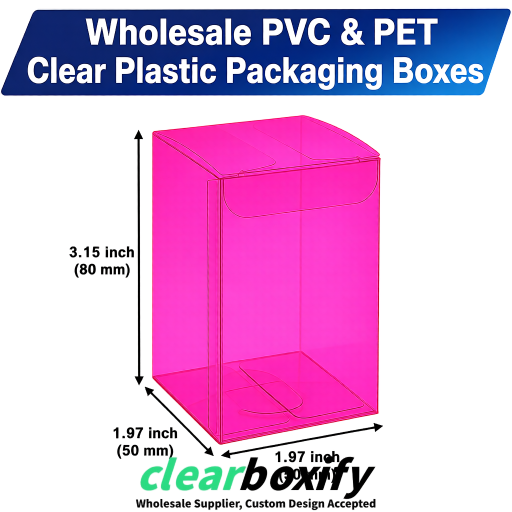 Fuchsia Clear PVC & PET Boxes 38x38x38, 40x40x40, 50x50x50/80mm