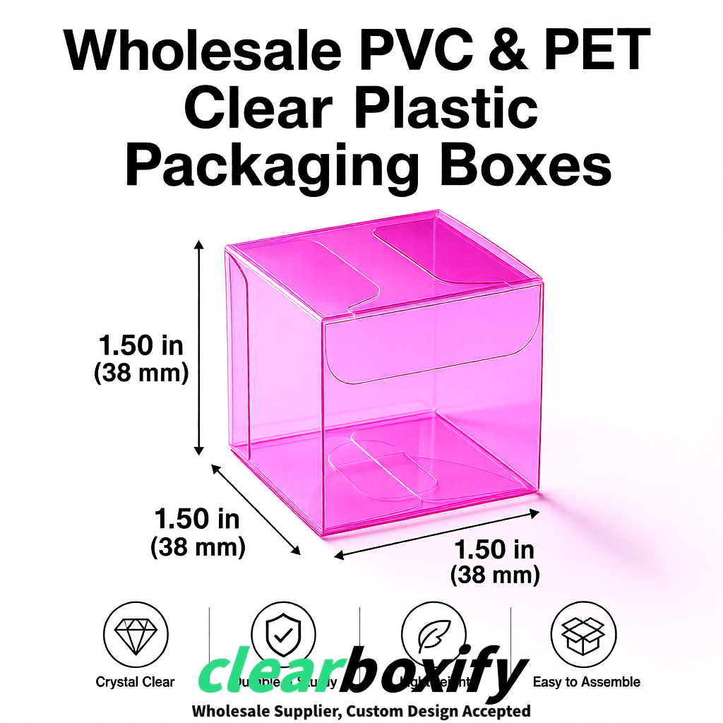 Fuchsia Clear PVC & PET Boxes 38x38x38, 40x40x40, 50x50x50/80mm Fuchsia Clear PVC & PET Boxes 38x38x38, 40x40x40, 50x50x50/80mm