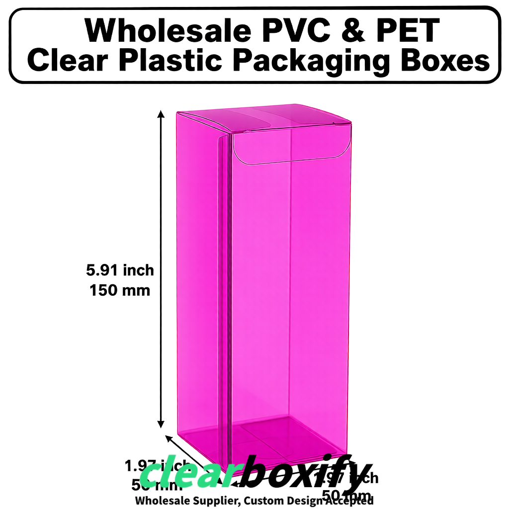 Fuchsia Wholesale Clear PVC & PET Boxes 50x50x120/150/200mm 60x60x60/120 mm