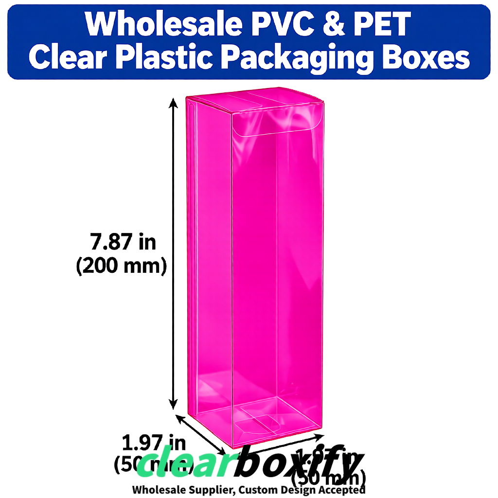 Fuchsia Wholesale Clear PVC & PET Boxes 50x50x120/150/200mm 60x60x60/120 mm