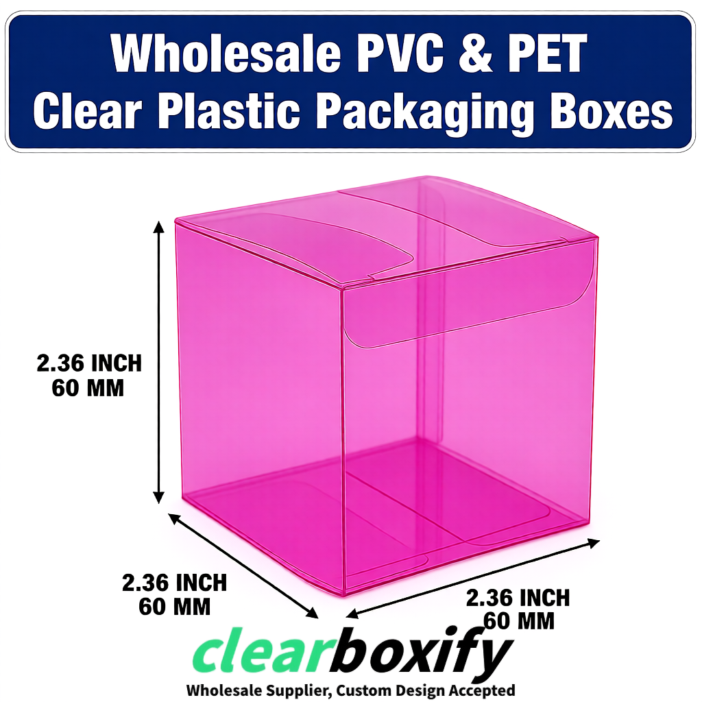 Fuchsia Wholesale Clear PVC & PET Boxes 50x50x120/150/200mm 60x60x60/120 mm