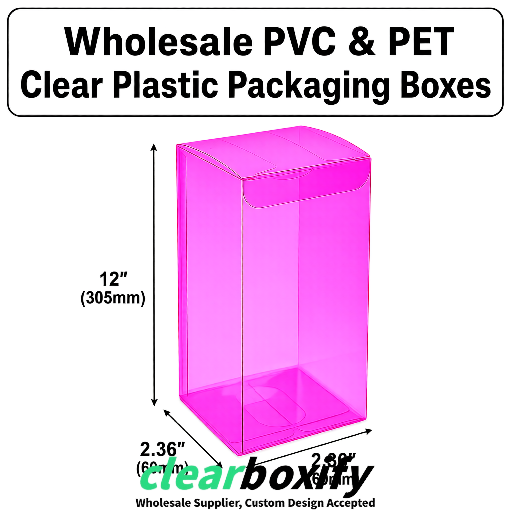 Fuchsia Wholesale Clear PVC & PET Boxes 50x50x120/150/200mm 60x60x60/120 mm Fuchsia Wholesale Clear PVC & PET Boxes 50x50x120/150/200mm 60x60x60/120 mm