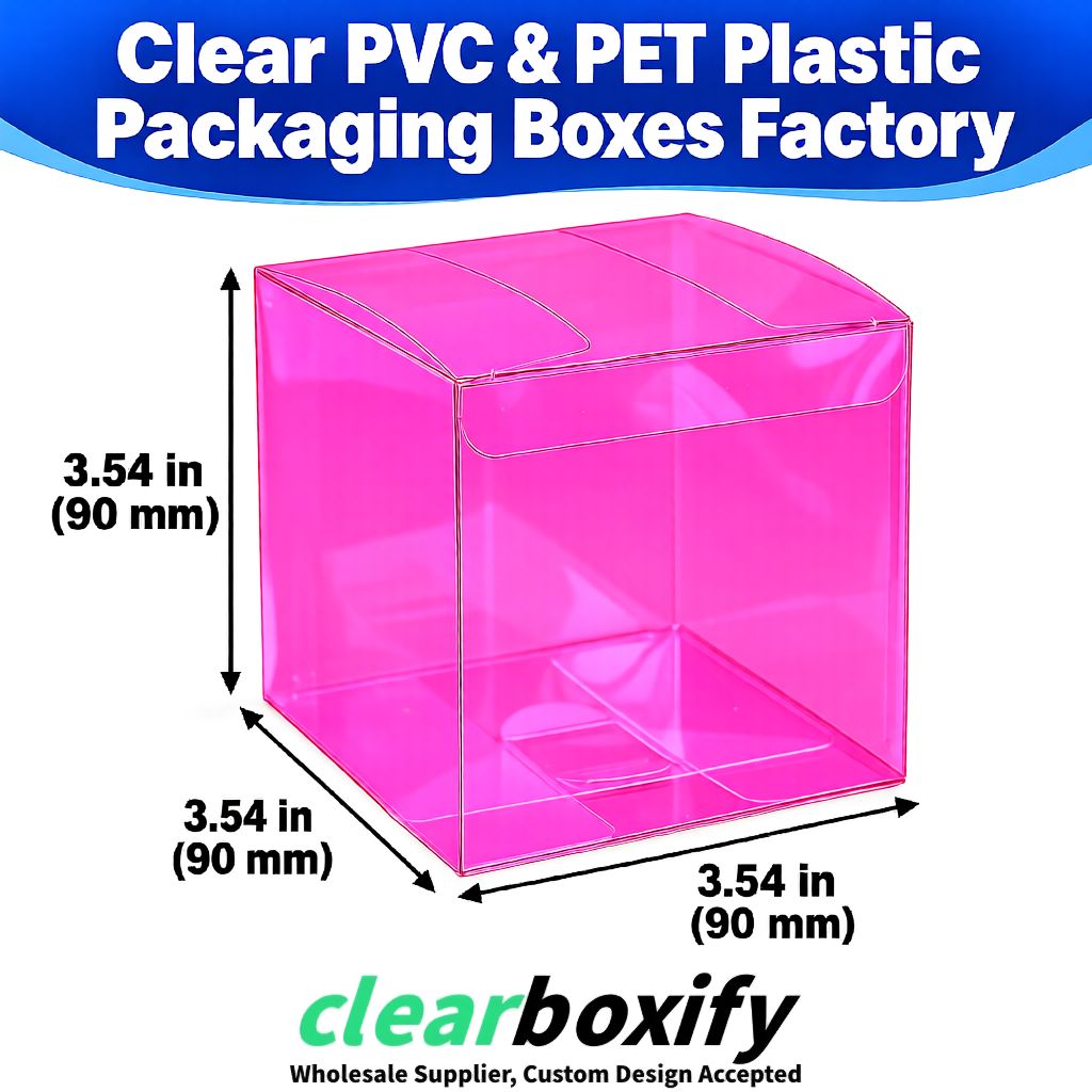 Wholesale Fuchsia Clear PVC & PET Boxes 90x90x90mm 100x100x30/50/100mm