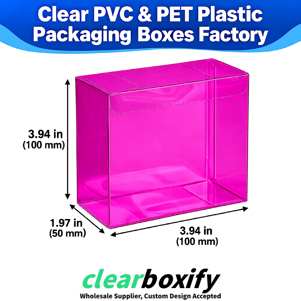 Wholesale Fuchsia Clear PVC & PET Boxes 90x90x90mm 100x100x30/50/100mm
