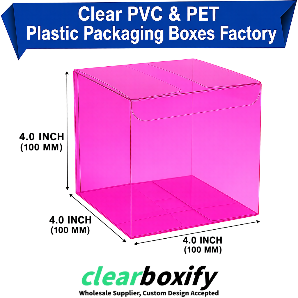 Wholesale Fuchsia Clear PVC & PET Boxes 90x90x90mm 100x100x30/50/100mm