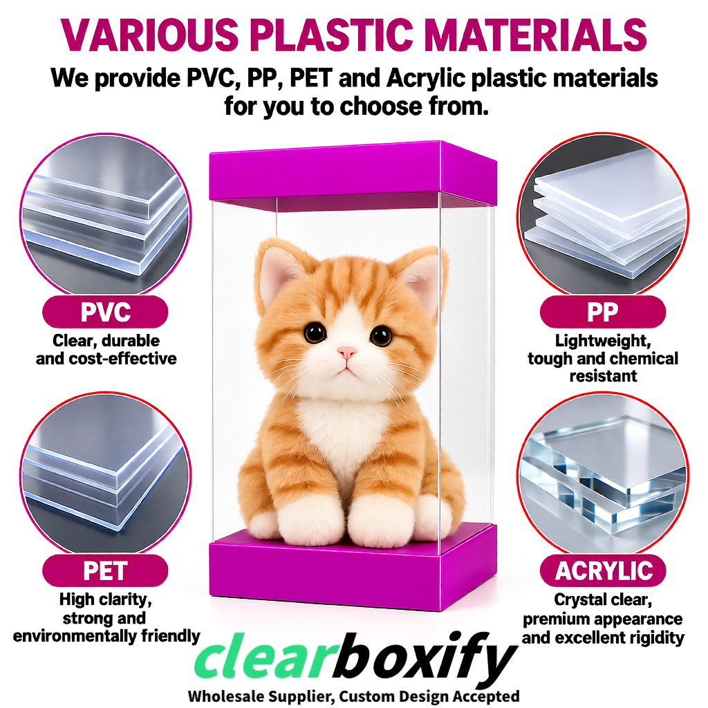 Fuchsia Clear Toy Display Boxes with White Base & Top | Wholesale Bulk Packaging