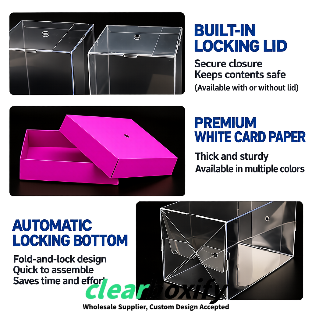 Fuchsia Clear Toy Display Boxes with White Base & Top | Wholesale Bulk Packaging
