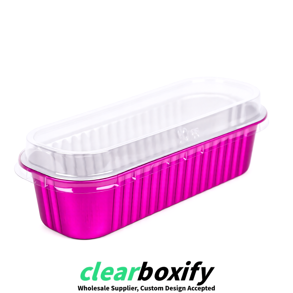 Fuchsia Mini Loaf Pans with Clear Lids 6.8oz Rectangular Aluminum Foil Baking Pans Supplier