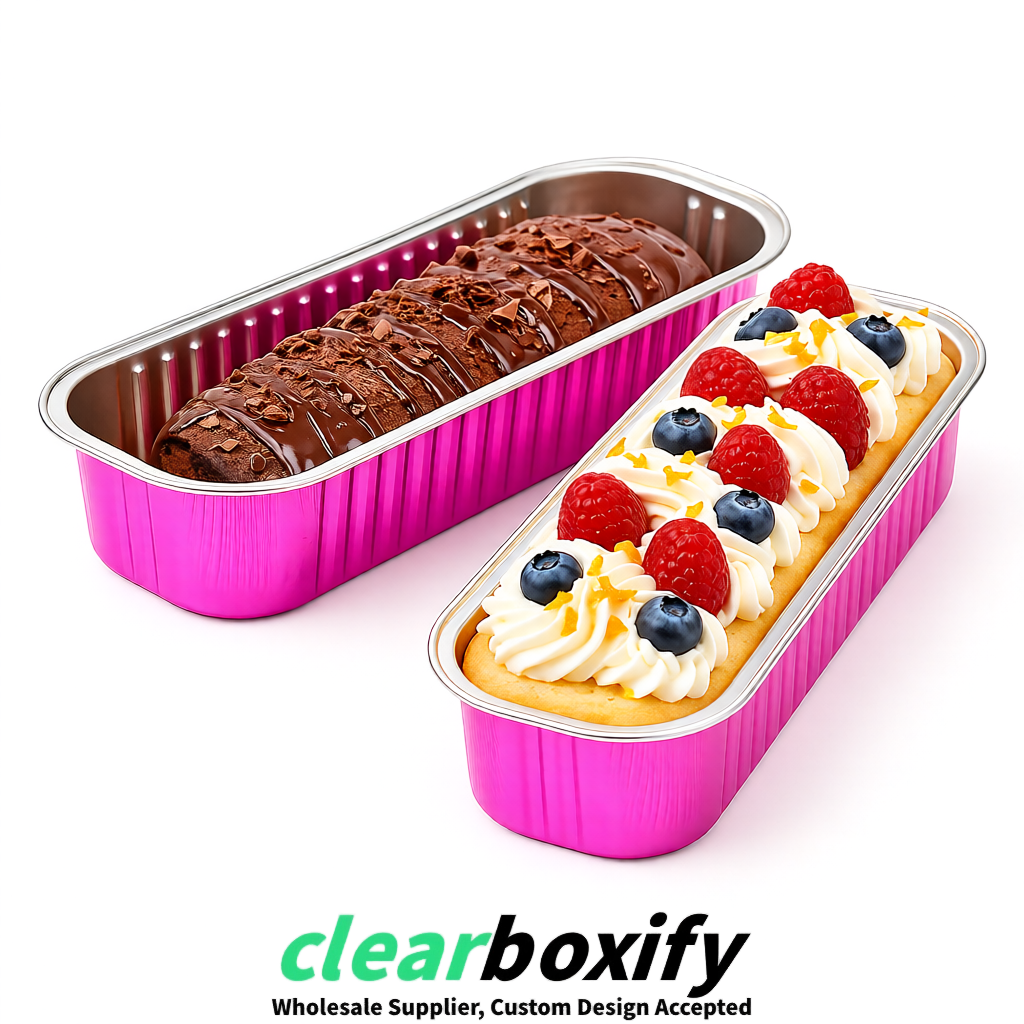 Fuchsia Mini Loaf Pans with Clear Lids 6.8oz Rectangular Aluminum Foil Baking Pans Supplier