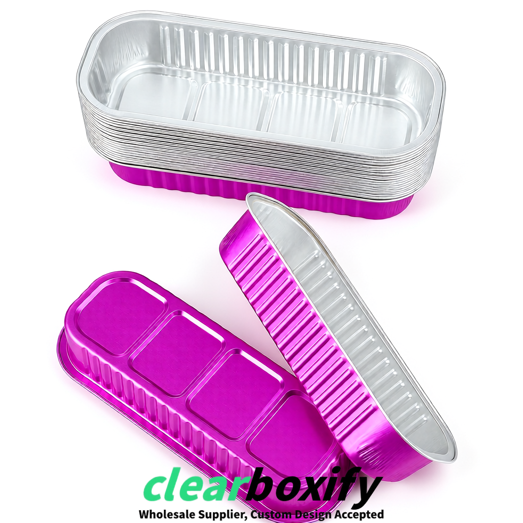 Fuchsia Mini Loaf Pans with Clear Lids 6.8oz Rectangular Aluminum Foil Baking Pans Supplier