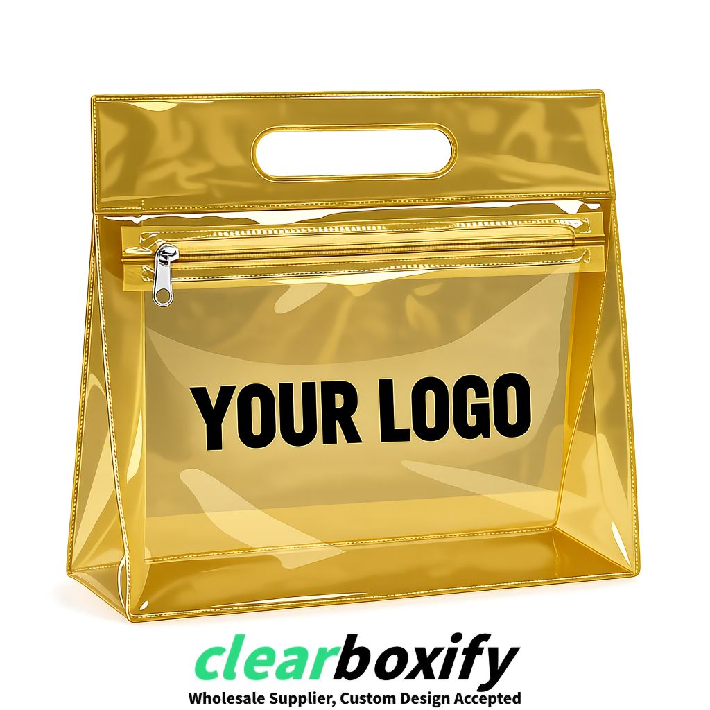 Gold EVA/PVC Cosmetic Bags | OEM/ODM Clear Zipper Makeup Pouches