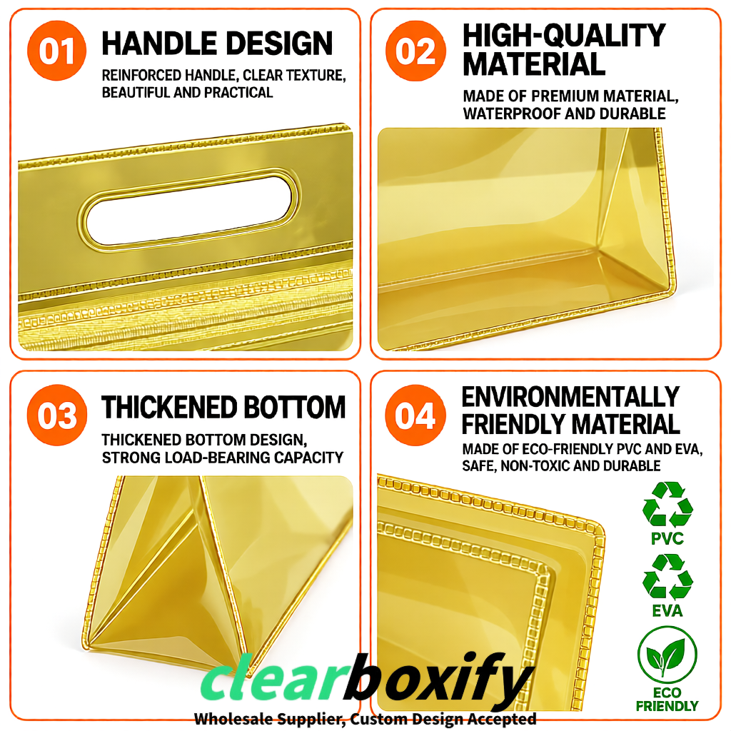 Gold EVA/PVC Cosmetic Bags | OEM/ODM Clear Zipper Makeup Pouches