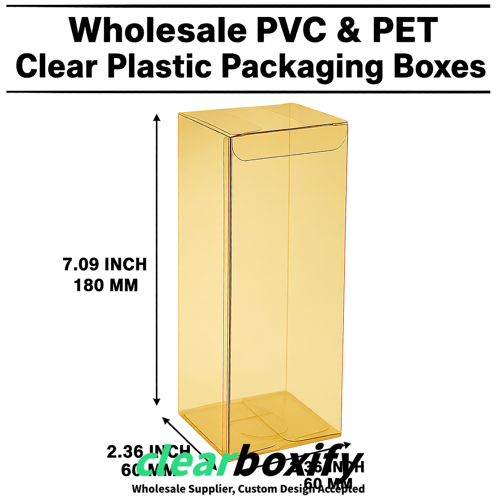 PPWR-Aligned Gold Translucent PVC & PET Boxes 60x60x180mm 76x76x76mm 70x70x70/100/120mm