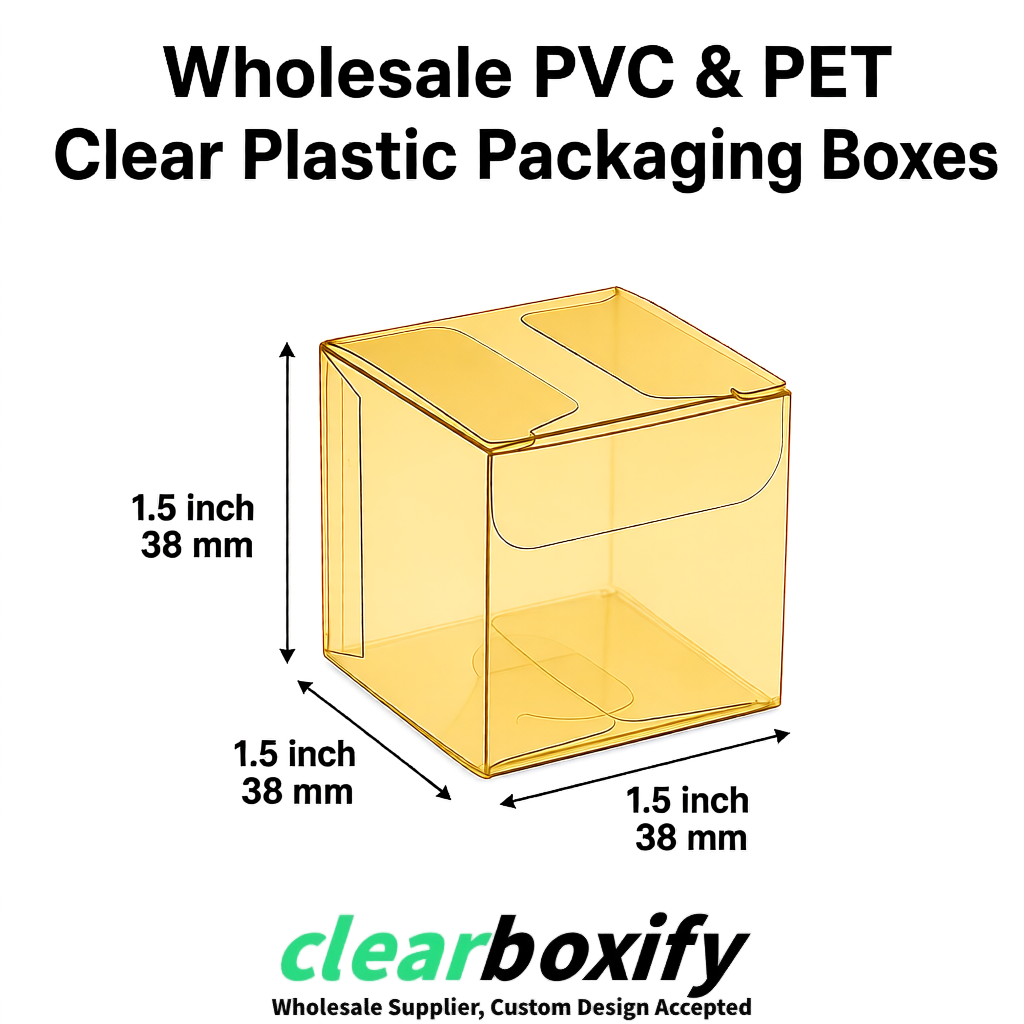 Gold Clear PVC & PET Boxes 38x38x38, 40x40x40, 50x50x50/80mm