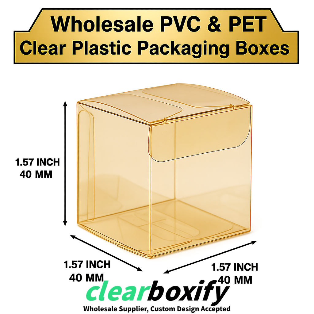 Gold Clear PVC & PET Boxes 38x38x38, 40x40x40, 50x50x50/80mm