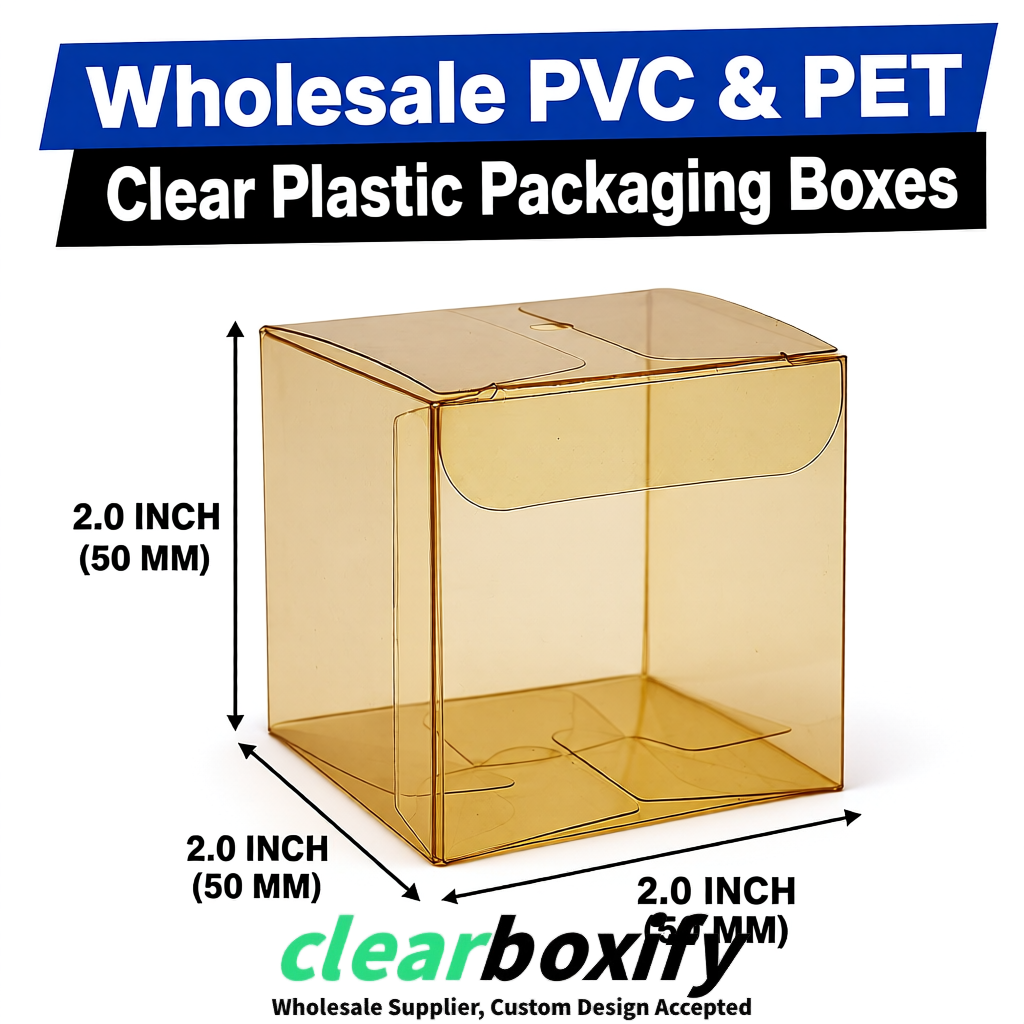 Gold Clear PVC & PET Boxes 38x38x38, 40x40x40, 50x50x50/80mm