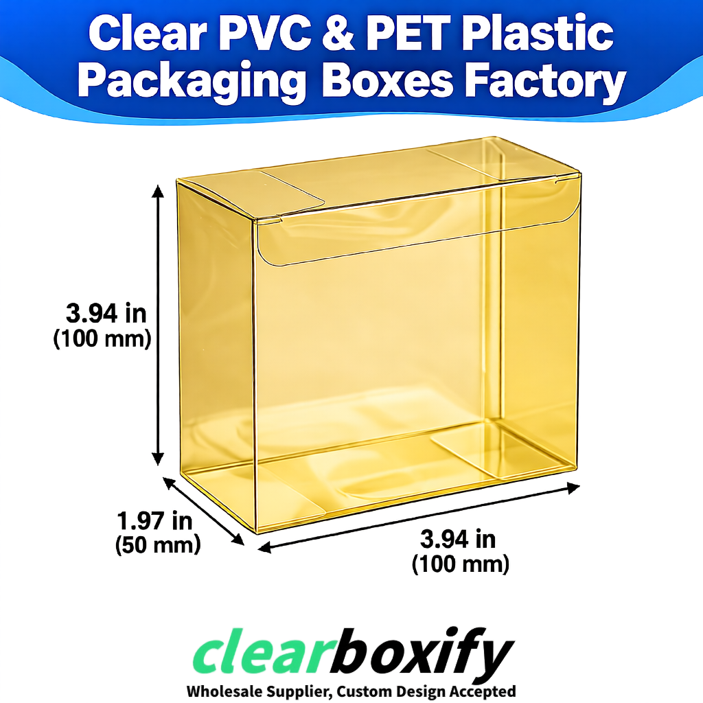 Wholesale Gold Clear PVC & PET Boxes 90x90x90mm 100x100x30/50/100mm