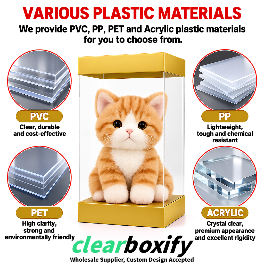 Gold Clear Toy Display Boxes with White Base & Top | Wholesale Bulk Packaging