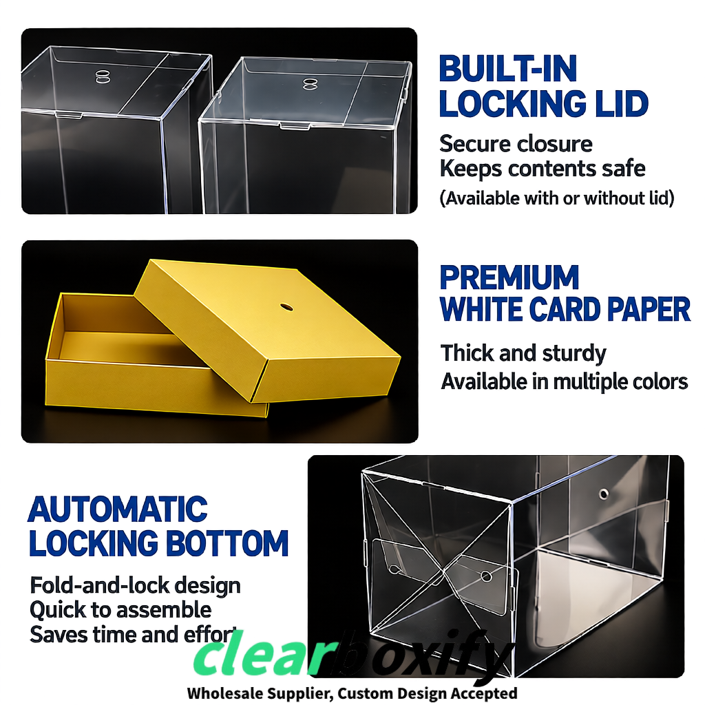 Gold Clear Toy Display Boxes with White Base & Top | Wholesale Bulk Packaging