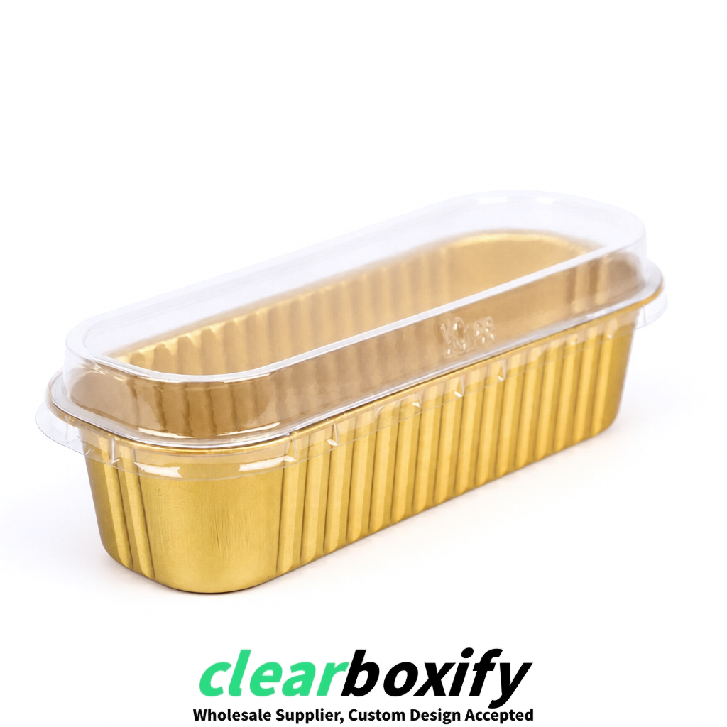 Gold Mini Loaf Pans with Clear Lids 6.8oz Rectangular Aluminum Foil Baking Pans Supplier