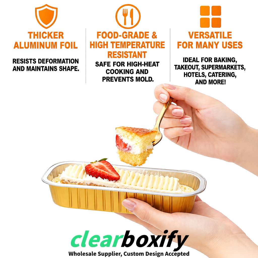 Gold Mini Loaf Pans with Clear Lids 6.8oz Rectangular Aluminum Foil Baking Pans Supplier