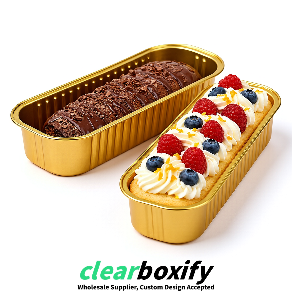 Gold Mini Loaf Pans with Clear Lids 6.8oz Rectangular Aluminum Foil Baking Pans Supplier