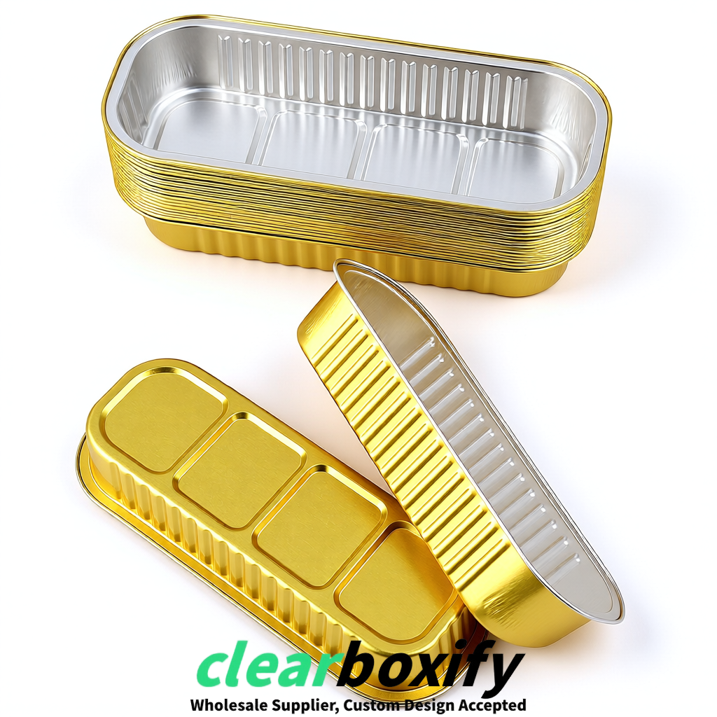 Gold Mini Loaf Pans with Clear Lids 6.8oz Rectangular Aluminum Foil Baking Pans Supplier