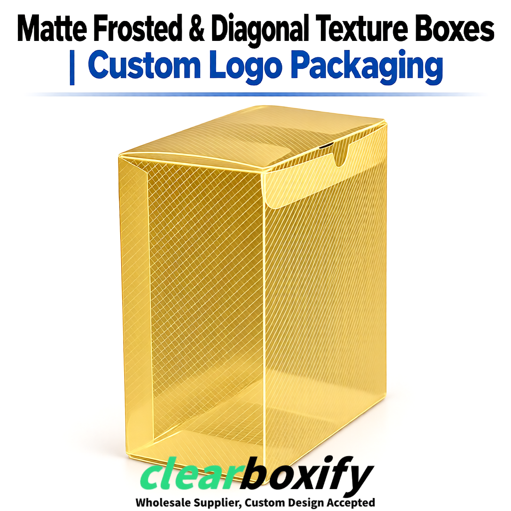 Gold Matte PP Frosted & Diagonal Texture Boxes with Diagonal Texture