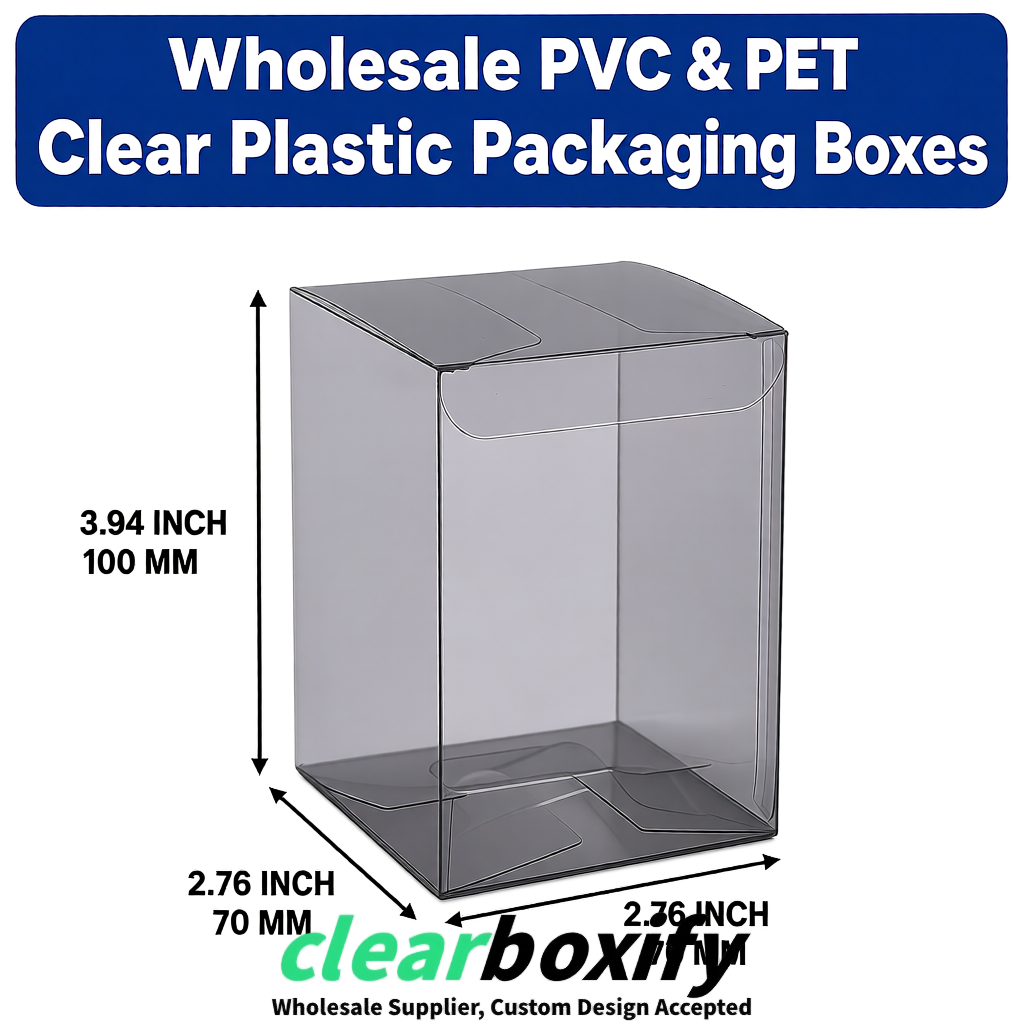 PPWR-Aligned Gray Translucent PVC & PET Boxes 60x60x180mm 76x76x76mm 70x70x70/100/120mm