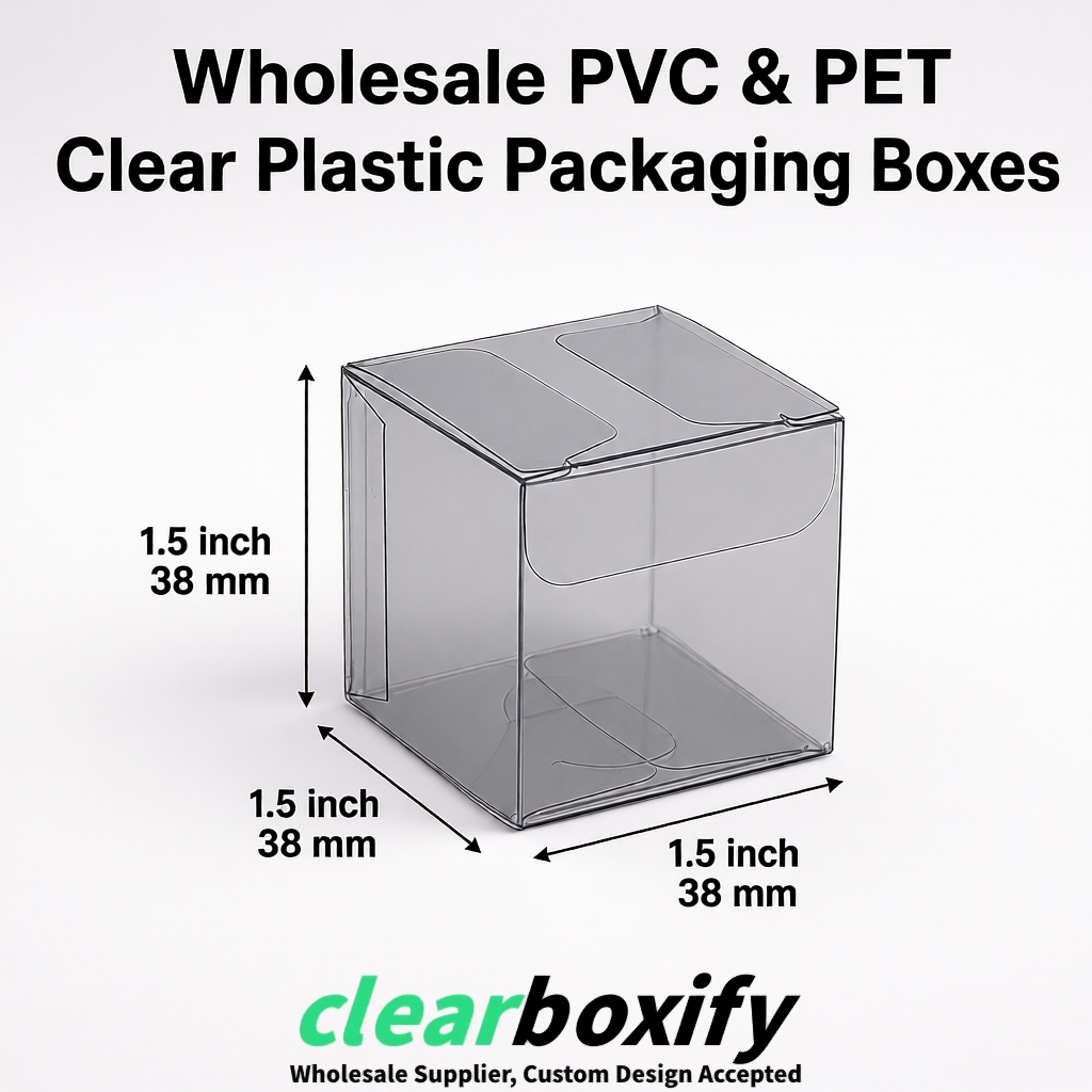 Gray Clear PVC & PET Boxes 38x38x38, 40x40x40, 50x50x50/80mm