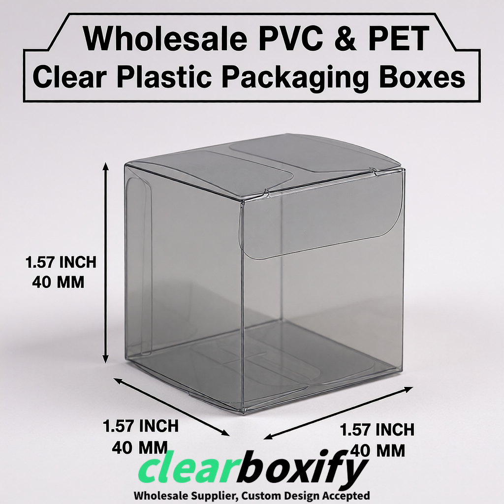 Gray Clear PVC & PET Boxes 38x38x38, 40x40x40, 50x50x50/80mm