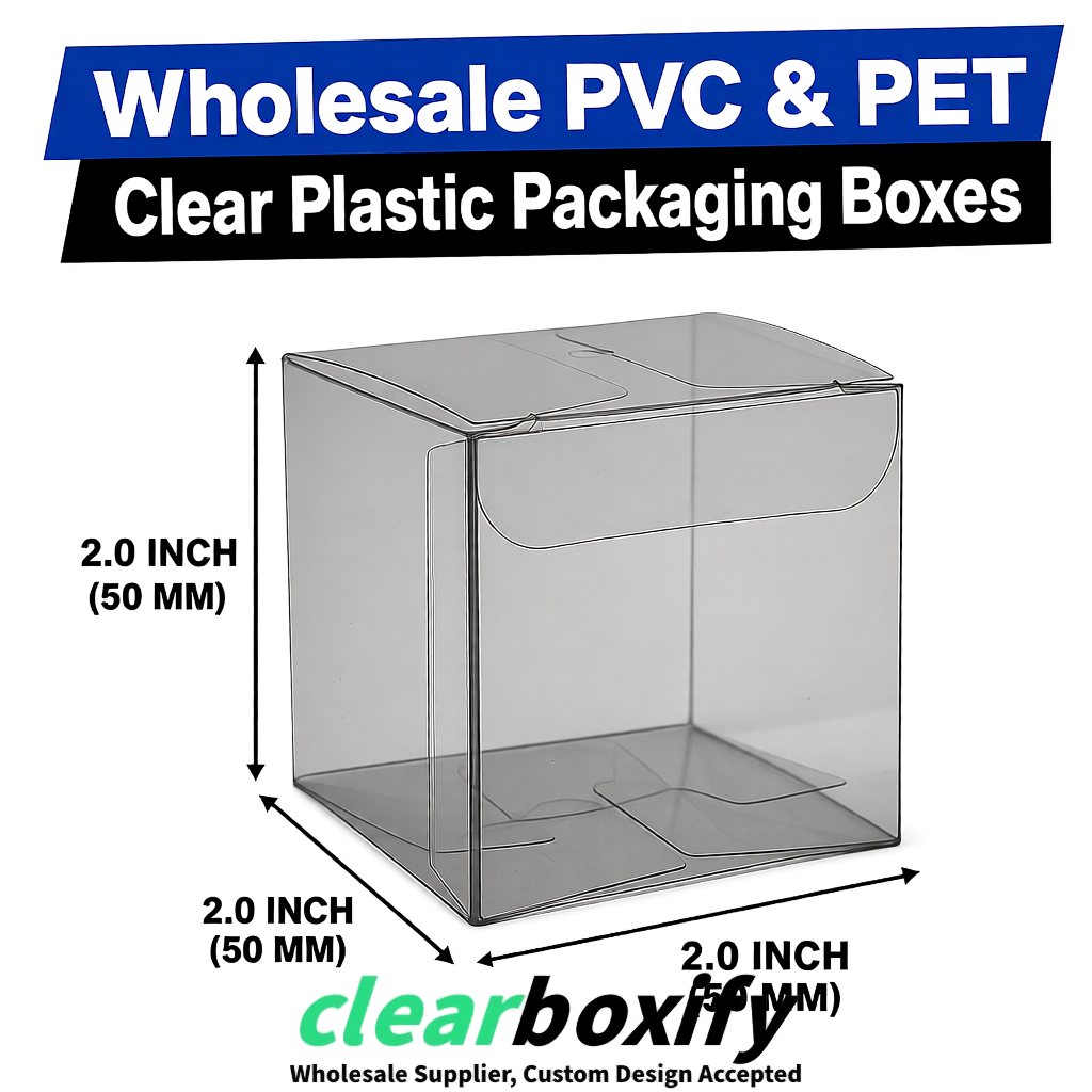 Gray Clear PVC & PET Boxes 38x38x38, 40x40x40, 50x50x50/80mm