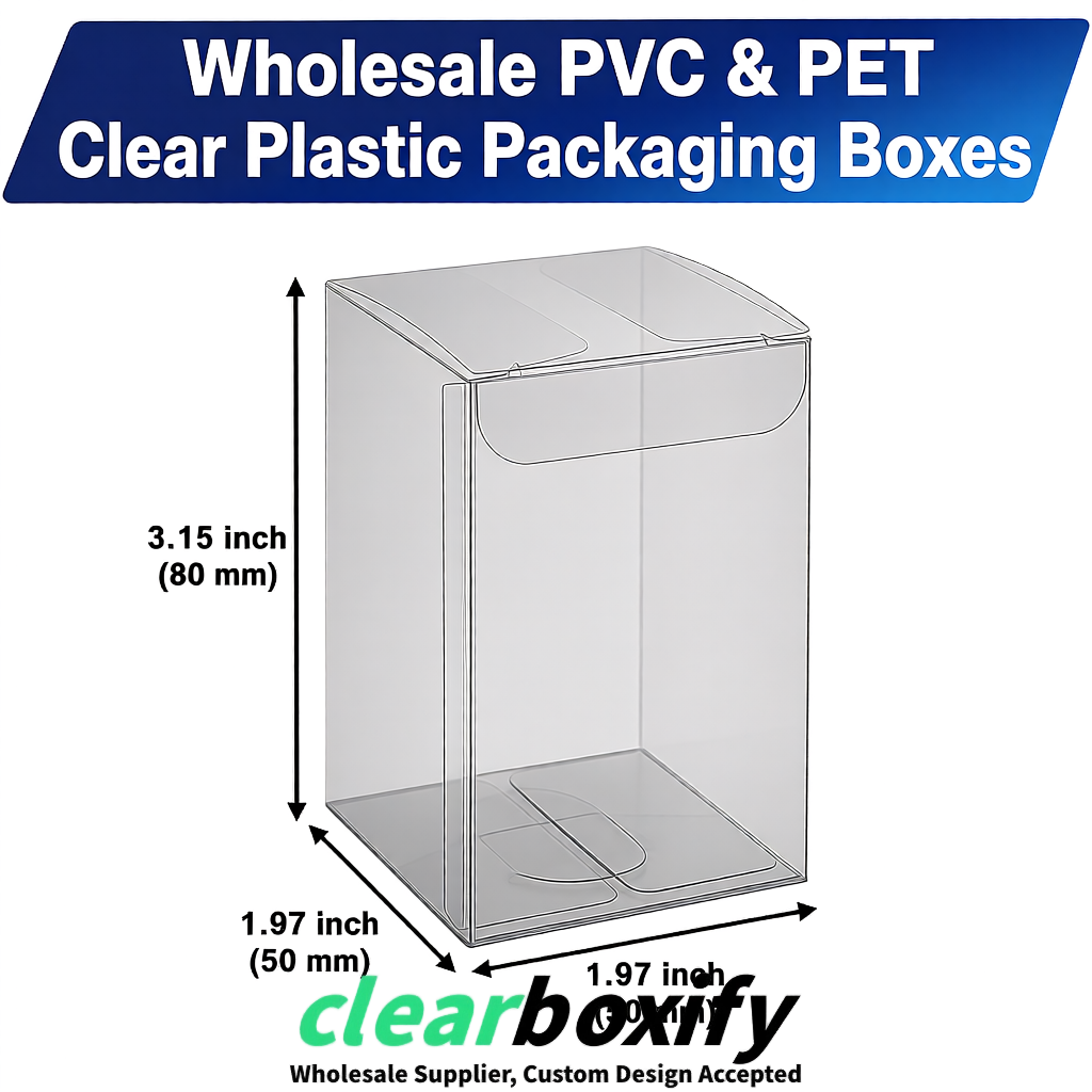 Gray Clear PVC & PET Boxes 38x38x38, 40x40x40, 50x50x50/80mm